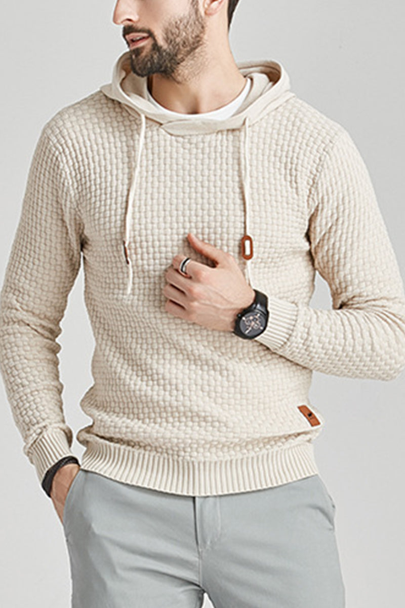 Hoodie För Herr Med Lång Ärm, Dubbelfodrad Huva Och Ribbad Kant