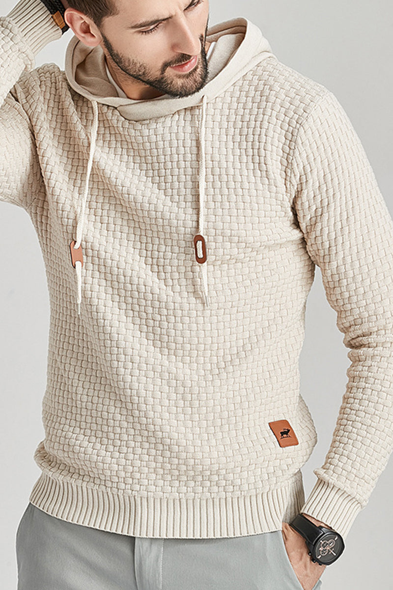 Hoodie För Herr Med Lång Ärm, Dubbelfodrad Huva Och Ribbad Kant