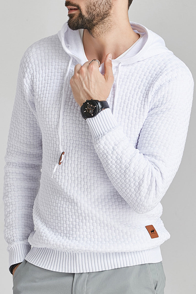 Hoodie För Herr Med Lång Ärm, Dubbelfodrad Huva Och Ribbad Kant