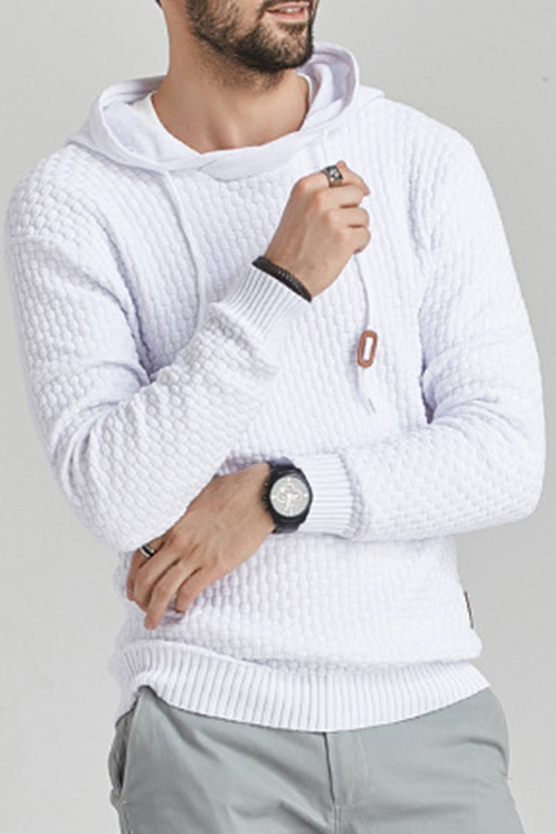 Hoodie För Herr Med Lång Ärm, Dubbelfodrad Huva Och Ribbad Kant