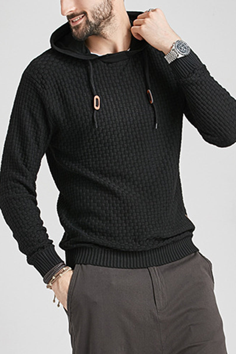 Hoodie För Herr Med Lång Ärm, Dubbelfodrad Huva Och Ribbad Kant