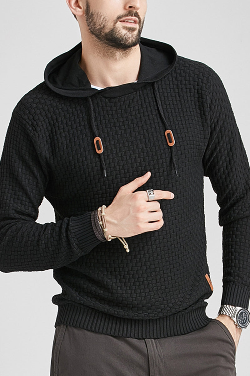 Hoodie För Herr Med Lång Ärm, Dubbelfodrad Huva Och Ribbad Kant