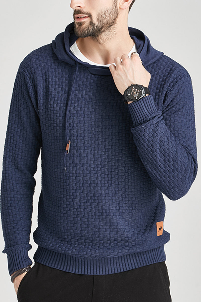Hoodie För Herr Med Lång Ärm, Dubbelfodrad Huva Och Ribbad Kant