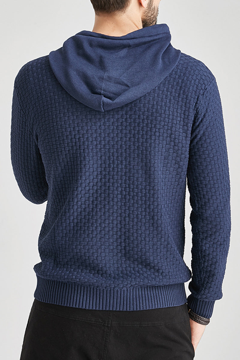 Hoodie För Herr Med Lång Ärm, Dubbelfodrad Huva Och Ribbad Kant