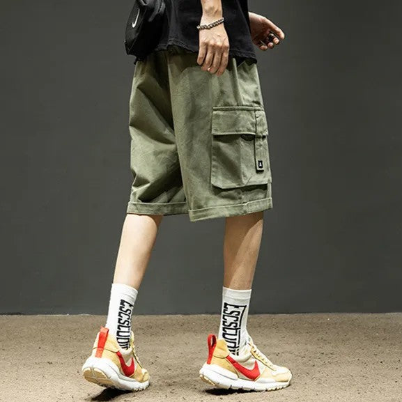 Herr Sommar Cargo Shorts Lös Passform Medellånga Fickor Byxor
