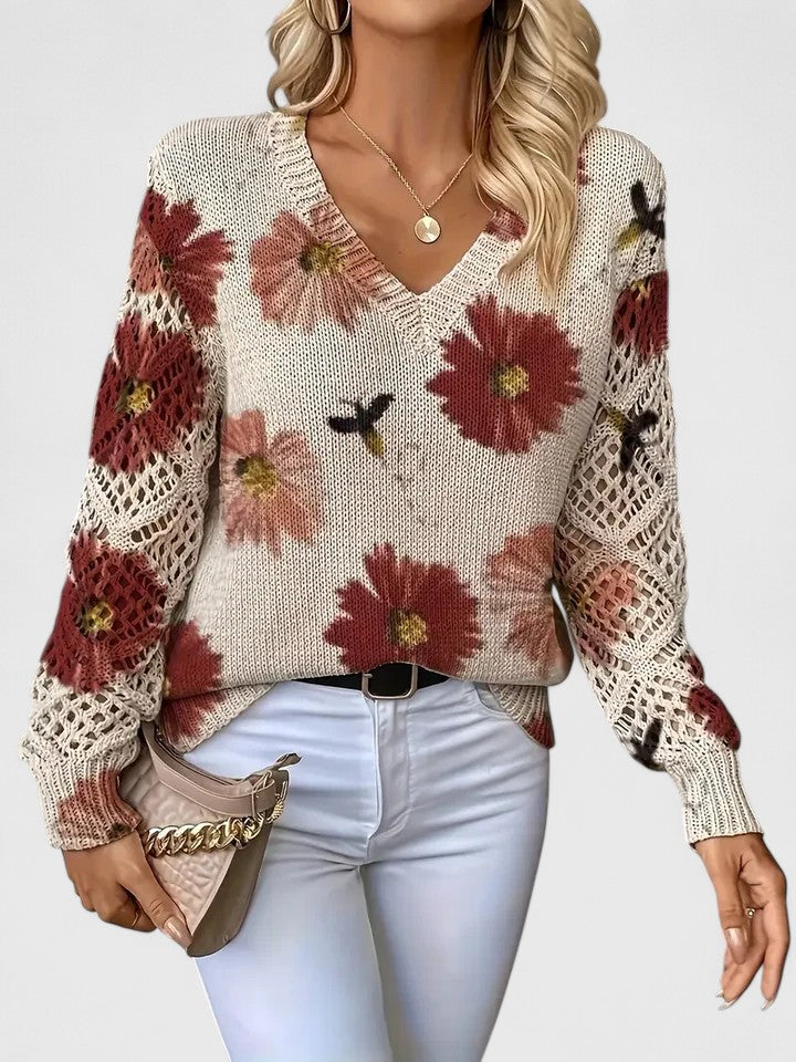 Damhöstblus Med Blommönster Och V-Ringning