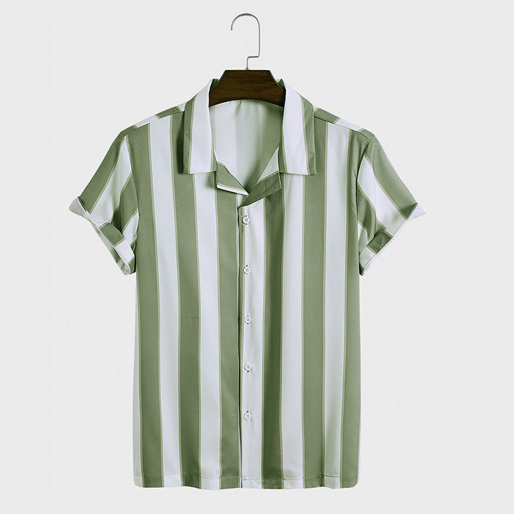 Herr Kortärmad Blommig Randig Skjorta Shorts Tvådelat Set Bomull Polyester Blandning Fritidsoutfit Grön Blå Färgalternativ