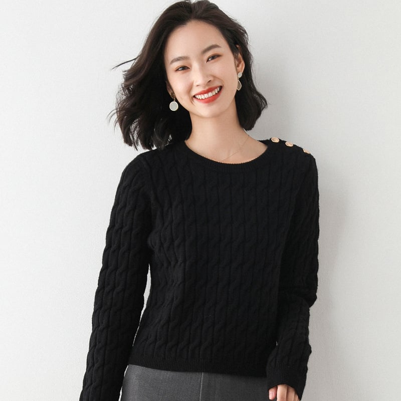 Kvinnors Vintertröja Med Hög Enfärgad Långärmad Pullover