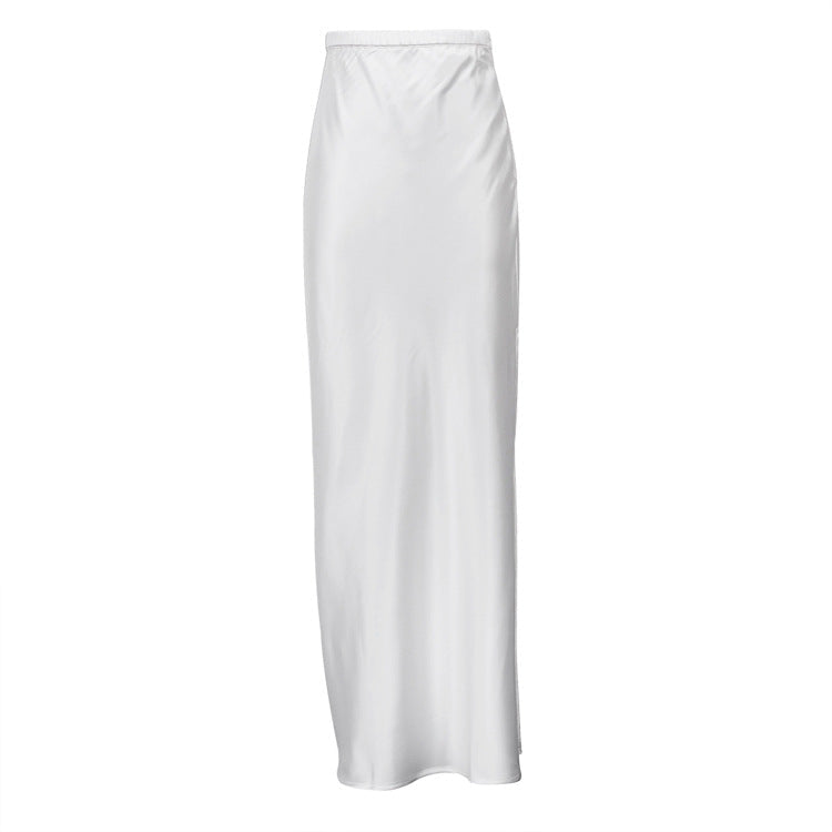 Maxikjol Med Hög Midja För Kvinnor, Draperad I Satinblandning, Sidoslits