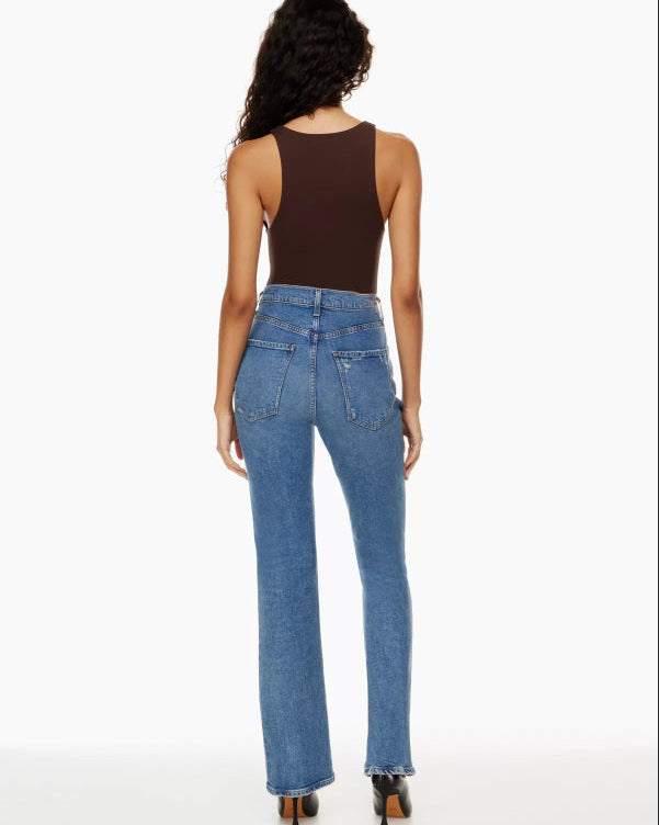 Damjeans Med Hög Midja Och Raka Ben I Denimblandning