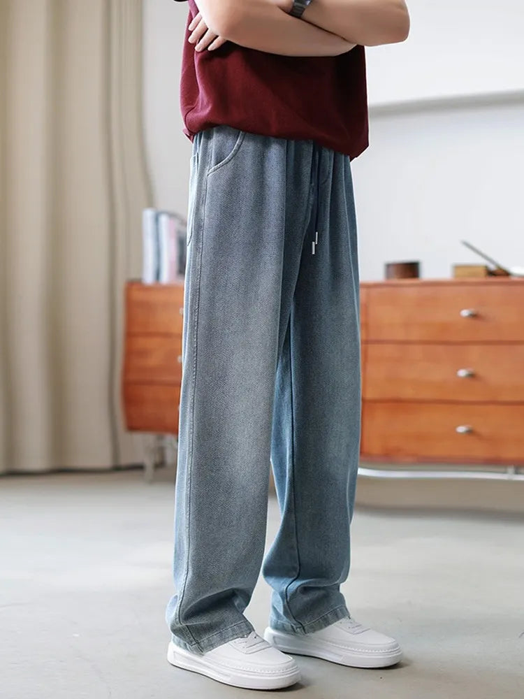 Herr Vår Denim Jeans Lös Passform Raka Ben Tvättade