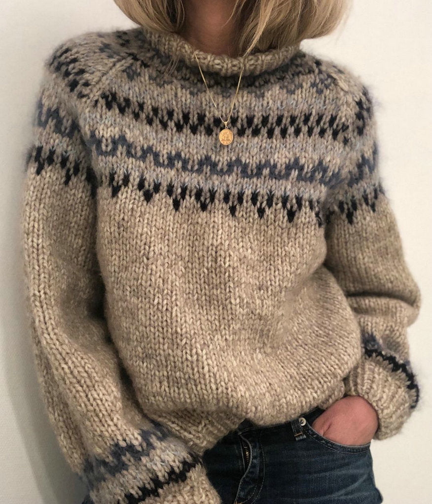 Stickad Tröja Med Lång Ärm Och Tryck För Kvinnor