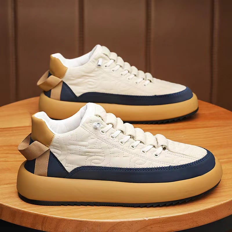 Herrsneakers Med Snörning, Ovandel I Konstgjord Pu Och Tjock Gummisula