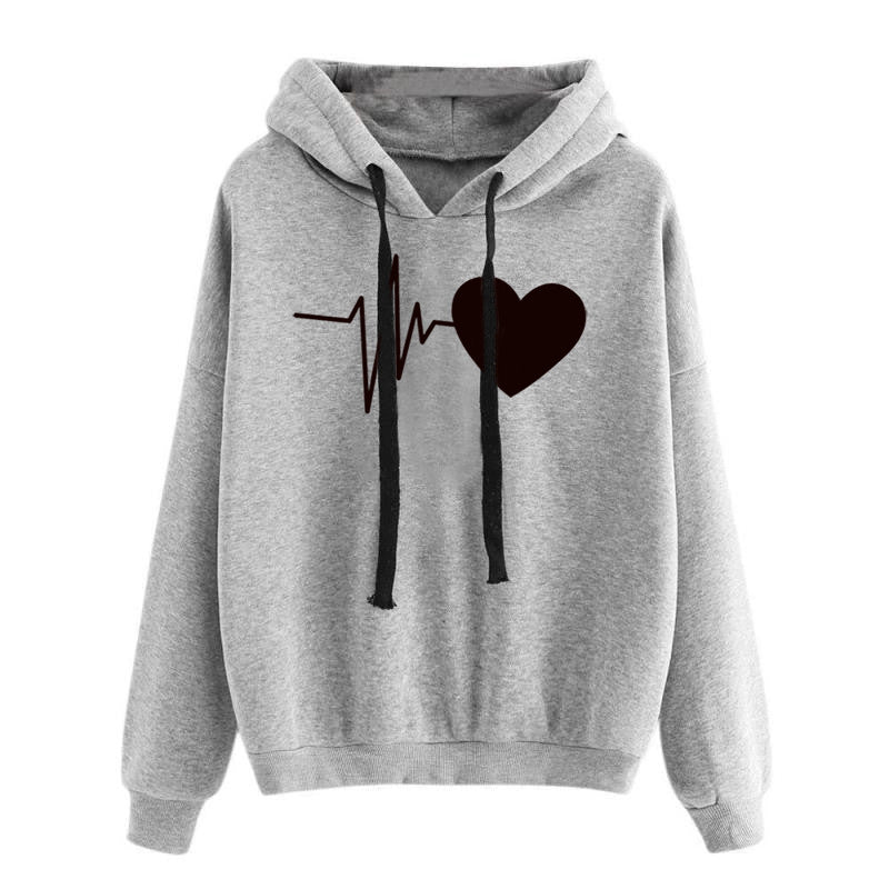Damtryckt Pullover Med Rund Hals Och Långärmad Huvtröja