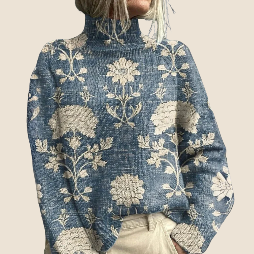 Dam Vinter Polotröja med Konstnärlig Stickad Design