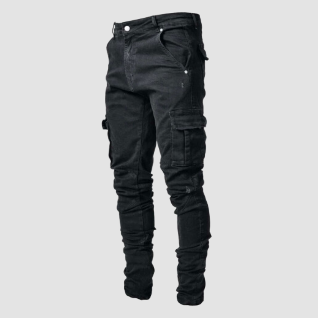 Herr Slim Fit Cargo-byxor med Stretchmaterial och Flera Fickor