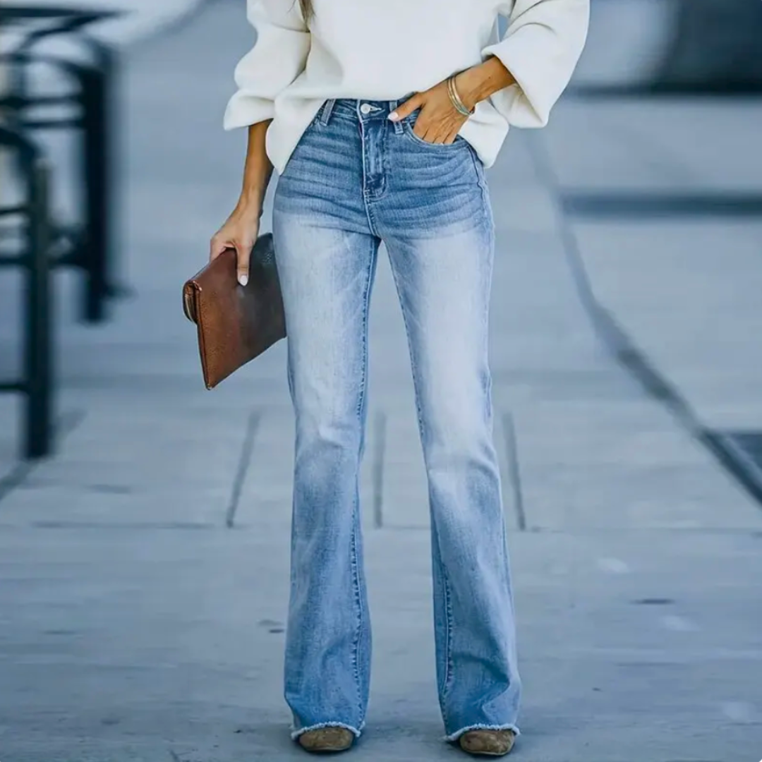 Jeans för Dam med Hög Midja och Lätt Utsvängda Ben