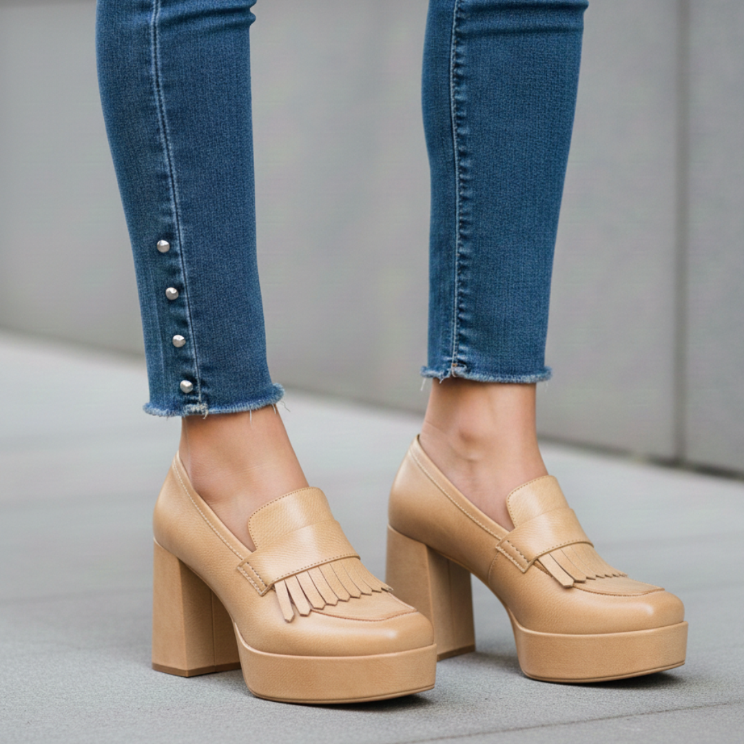 Kvinnors platåloafers med pumps, slip-on, chunky klack och främre platå