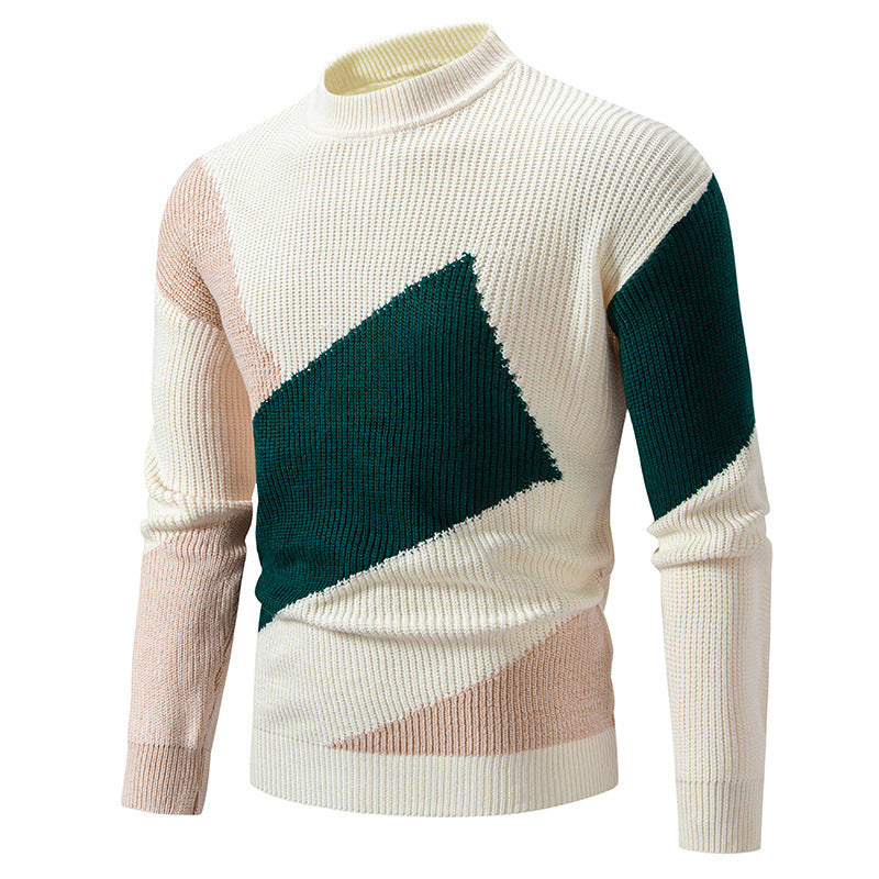 Herrtröja Med Rund Hals, Rak Passform, Multifärgad F-Tyg, Jacquard