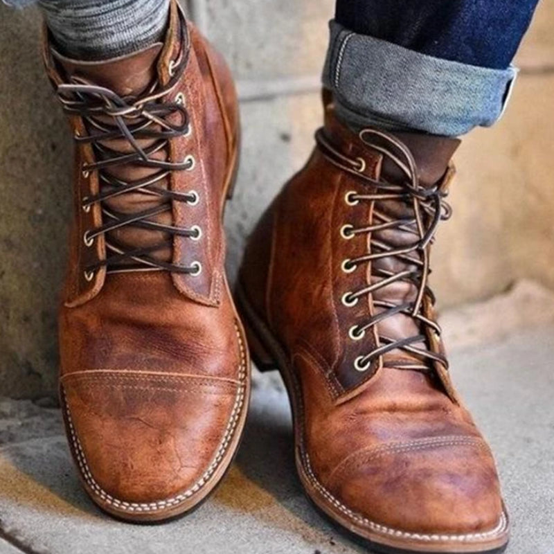 Herr Snörade Låga Boots Rund Tå Fyrkantig Häl