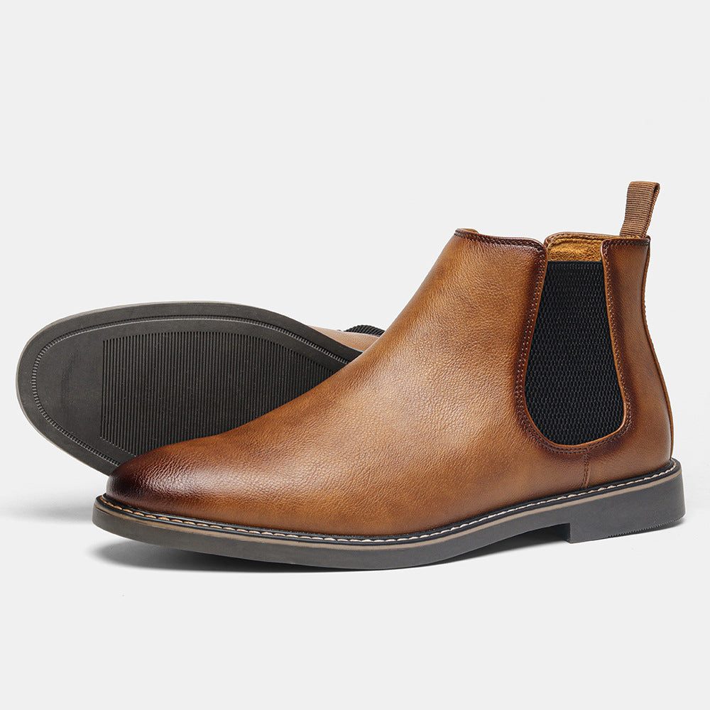 Herr Chelsea Stövlar Pu Läder Look Rund Tå Låg Ankel Slip On