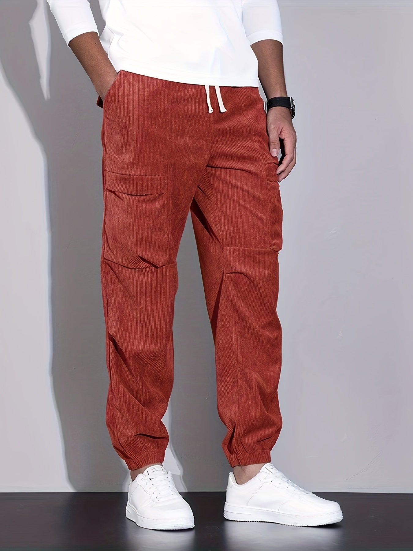 Herr Corduroy Joggers Avslappnad Skräddarsydd Passform