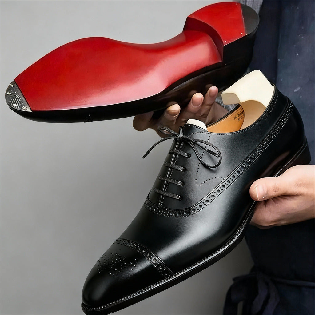 Herr Oxfordskor Brogue Detalj Snörning Formella Skor Läderlook
