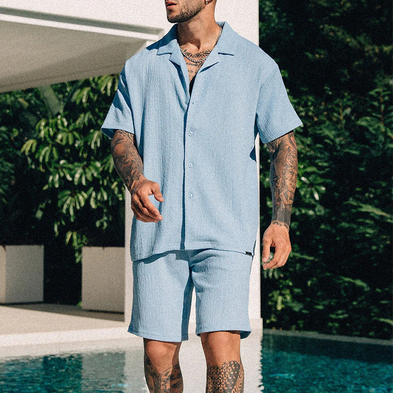 Sommarset med korta ärmar och tryckt t-shirtshorts för män, streetstyle, polyesterfiber, lättviktskläder