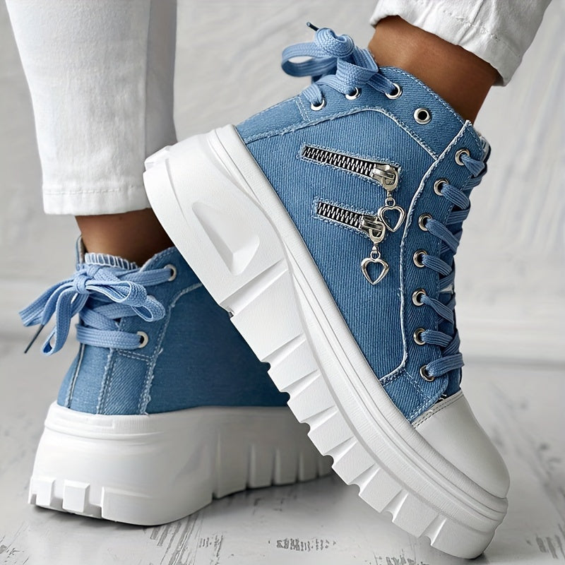 Damplatåsneakers Med Grov Sula Och Dragkedja På Sidan