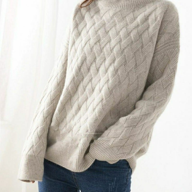 Dam Polotröja Stickad Tjock Pullover