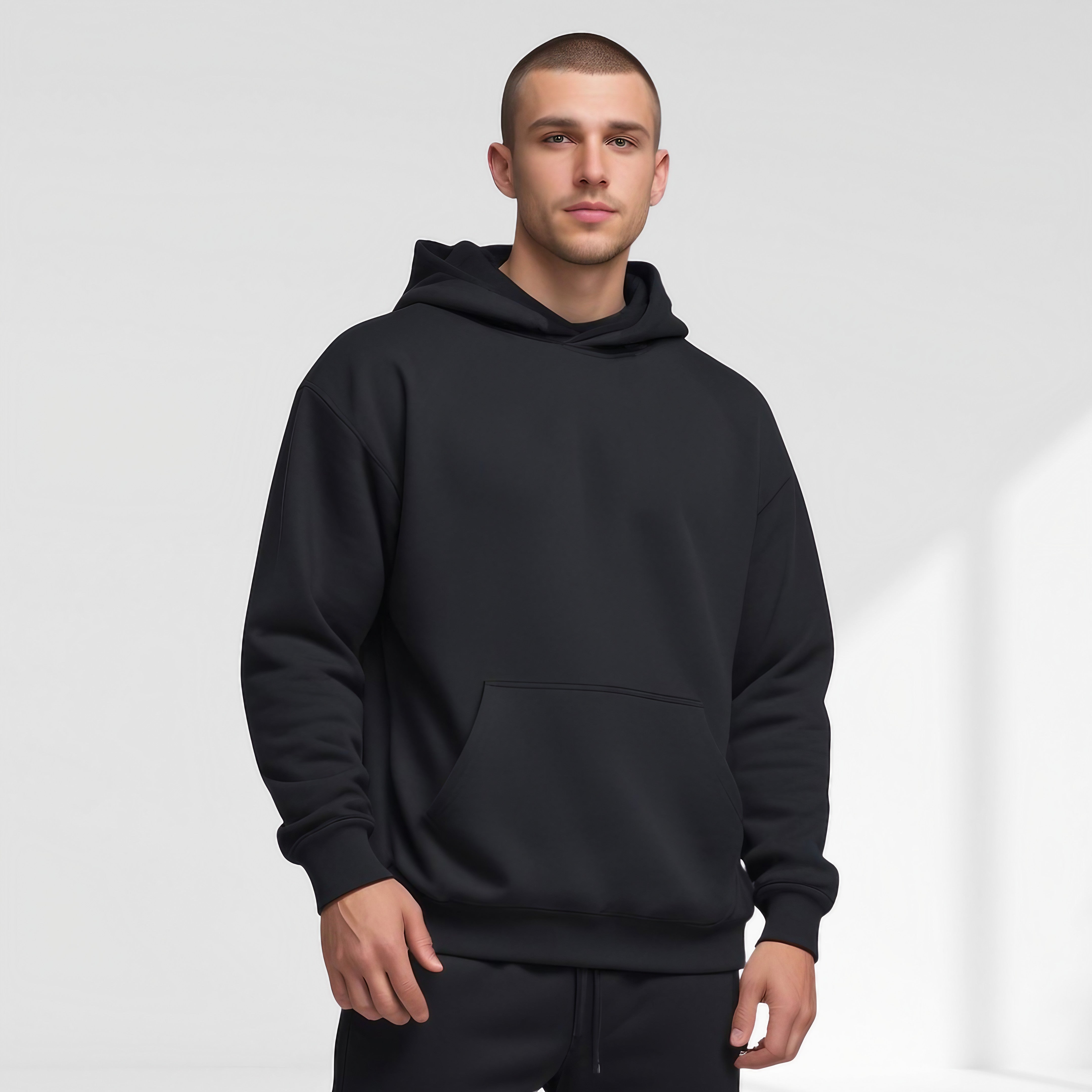 Herr Hoodie med Oversized Passform, Sänkta Axelpartier och Främre Ficka