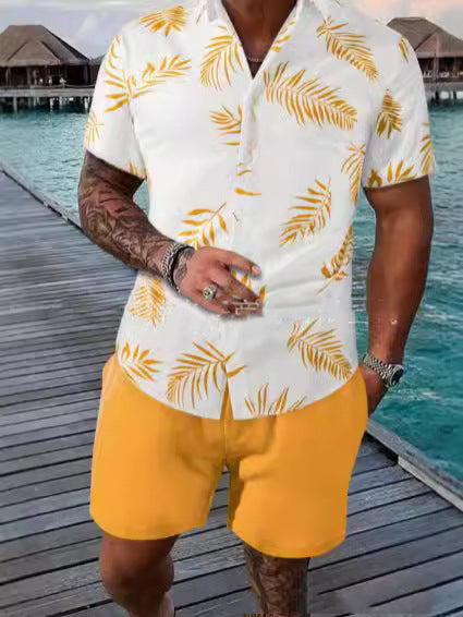 Herr Sommarshortsset Kortärmad T-Shirt Och Shorts Bomullsblandning