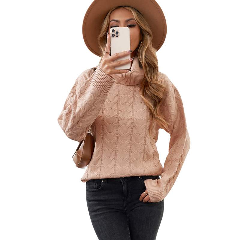 Kvinnors Vintertröja Med Hög Hals Enfärgad Långärmad Pullover
