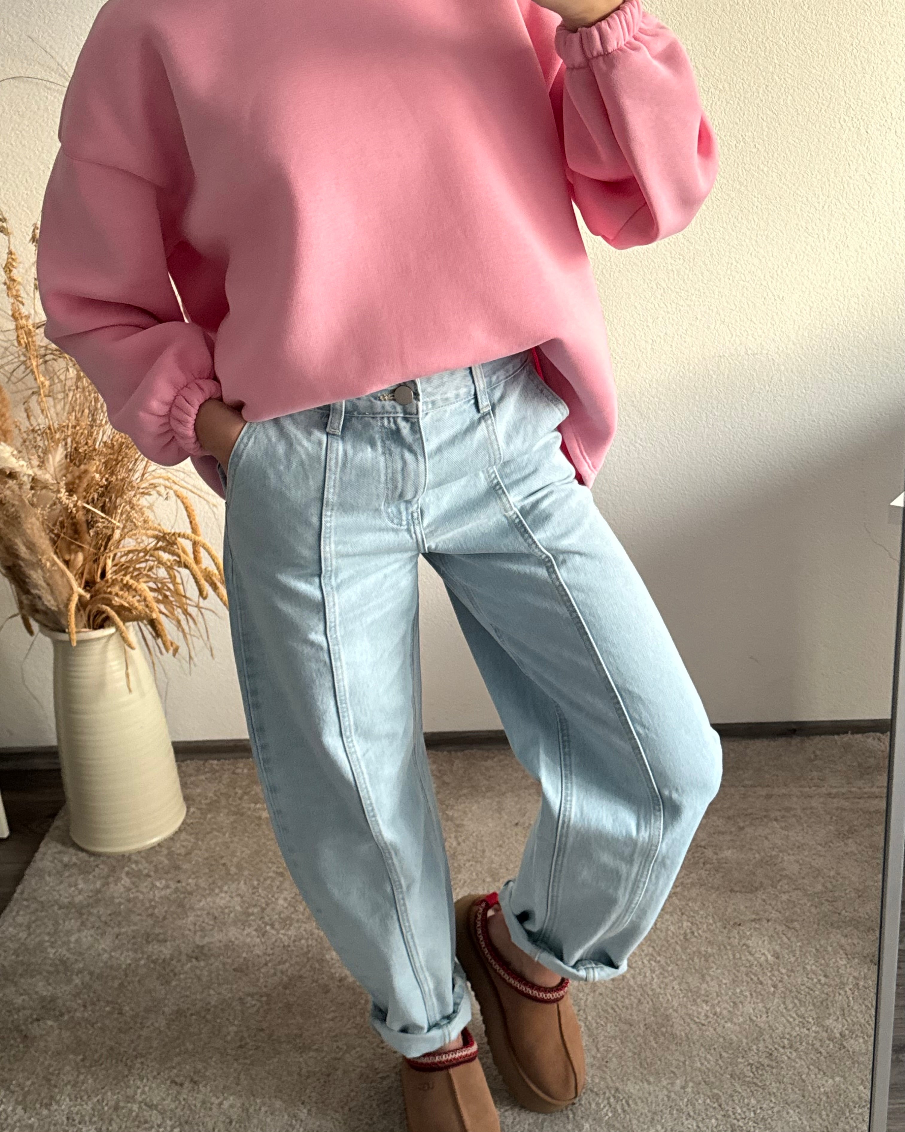 Damejeans Med Vida Ben, Mellanhög Midja, Ljusblå