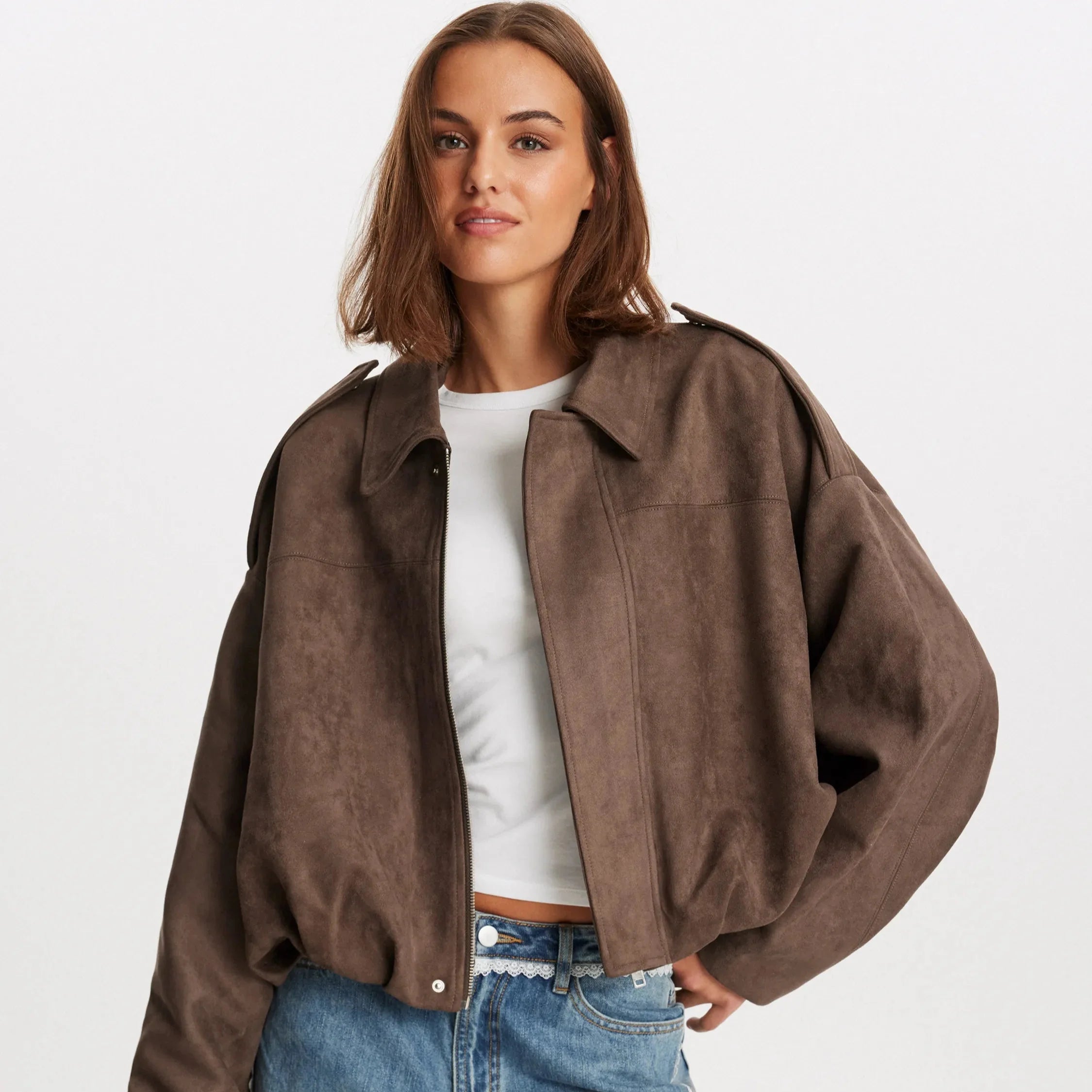 Overstorlekd-Jacka För Kvinnor Med Mocka-Look