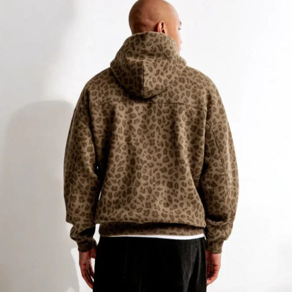Herr Vinter-Hoodie Leopardmönstrad Pullover-Sweatshirt