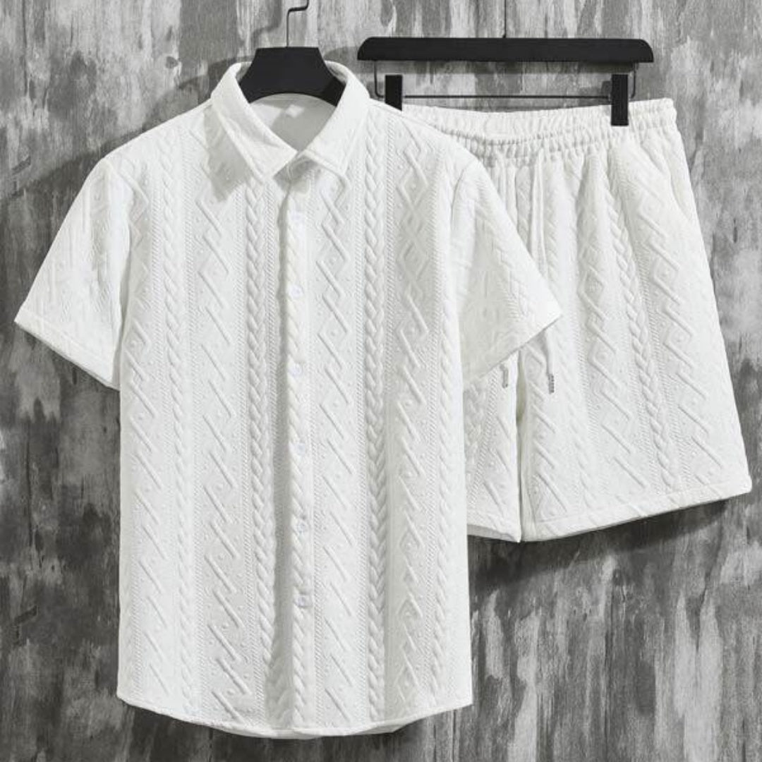 Herr Vårshorts Set Med Diamantmönster, Kortärmad T-Shirt Och Shorts