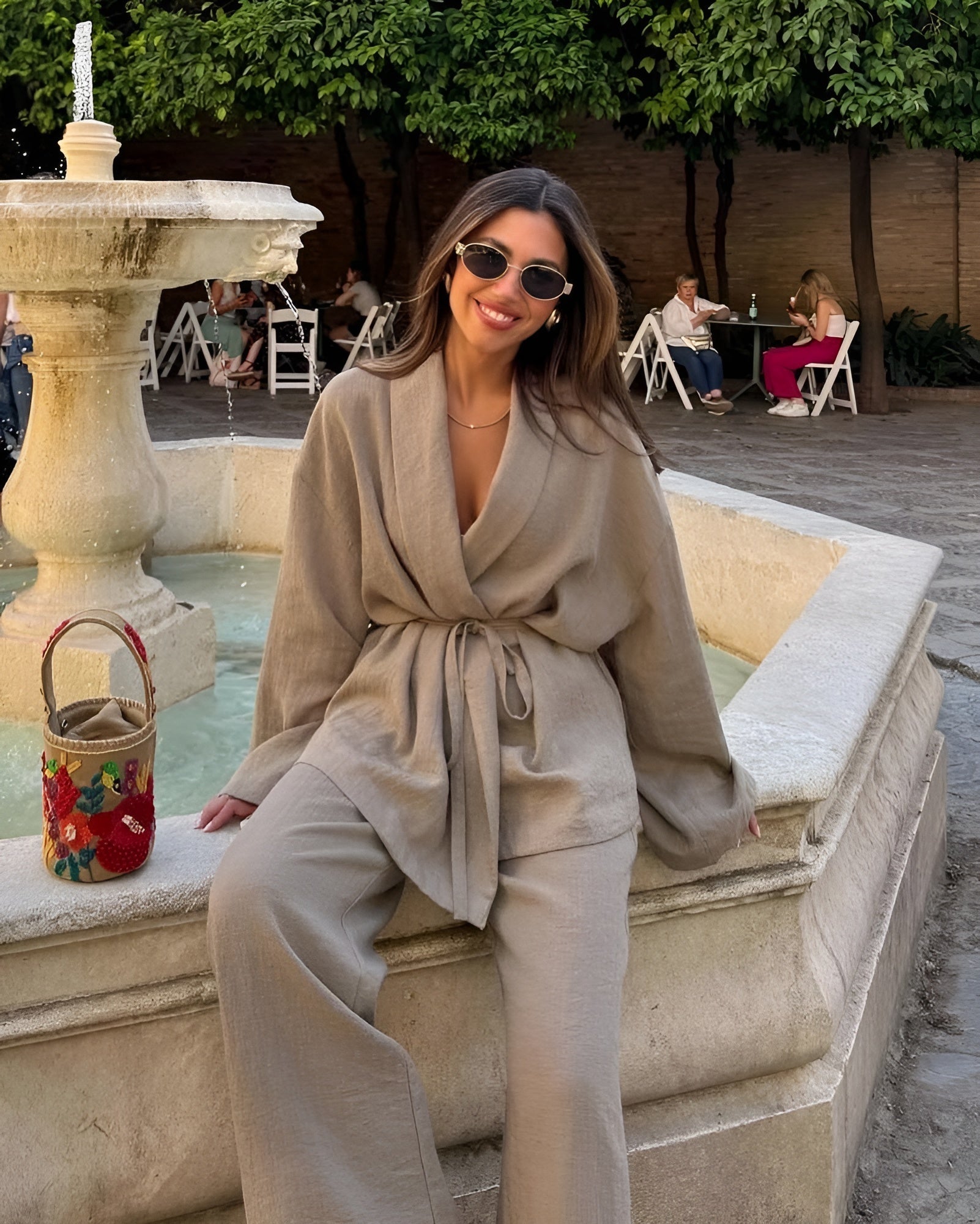 Sommarset Med Två Delar För Kvinnor, Kimonotopp Och Vida Byxor