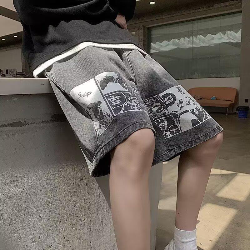 Herr Jeansshorts Fifth Pants Lös Passform Europeisk Gatustil