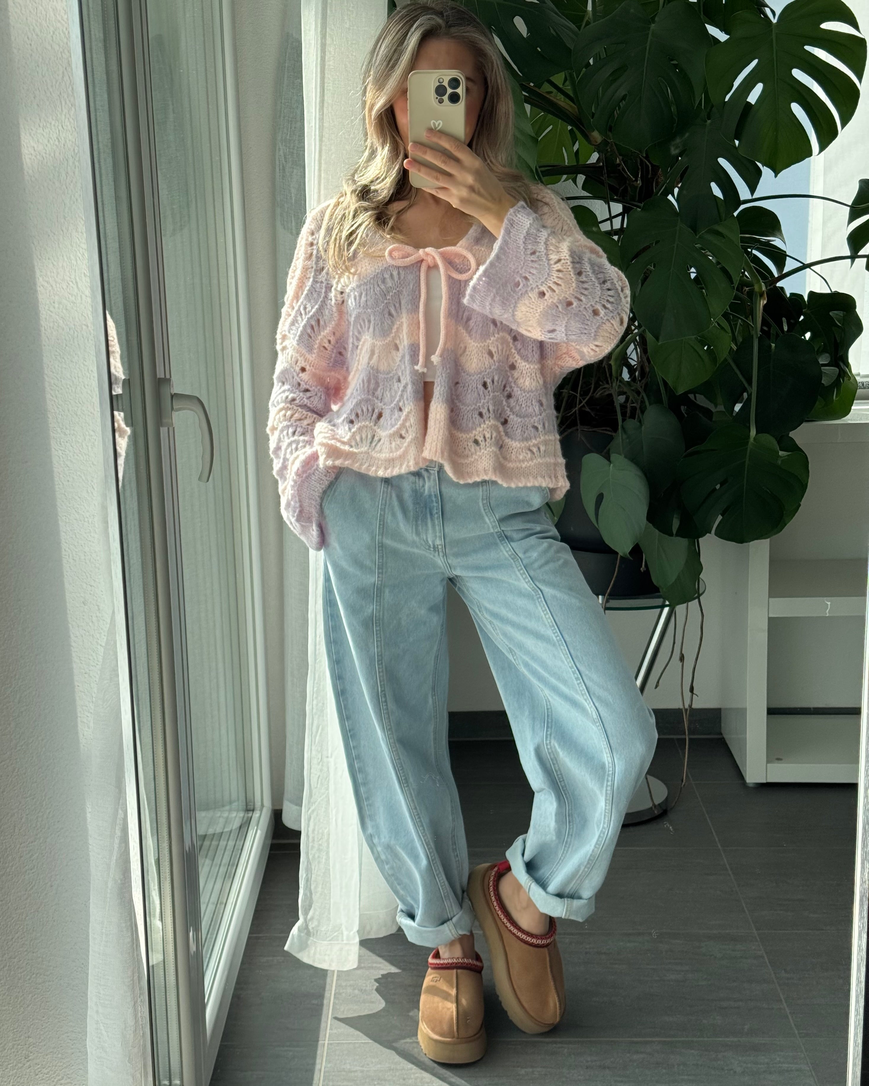 Damejeans Med Vida Ben, Mellanhög Midja, Ljusblå