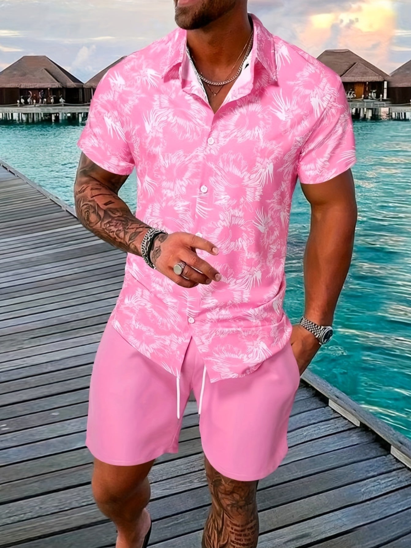 Herr Sommarshortsset Kortärmad T-Shirt Och Shorts Bomullsblandning