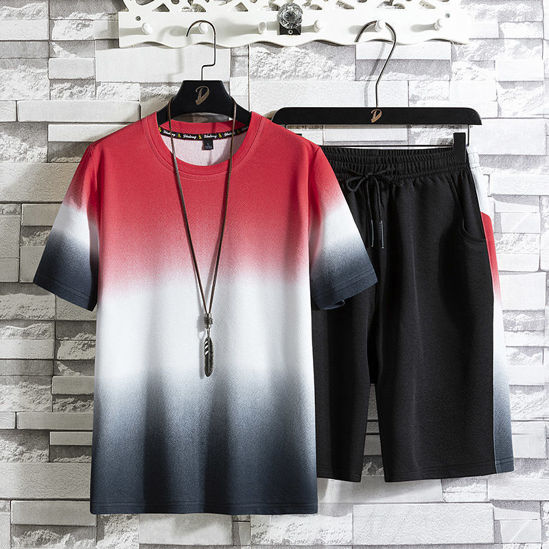 Herr Sommarträningsset Gradientdesign Kortärmad T-shirt och Shorts