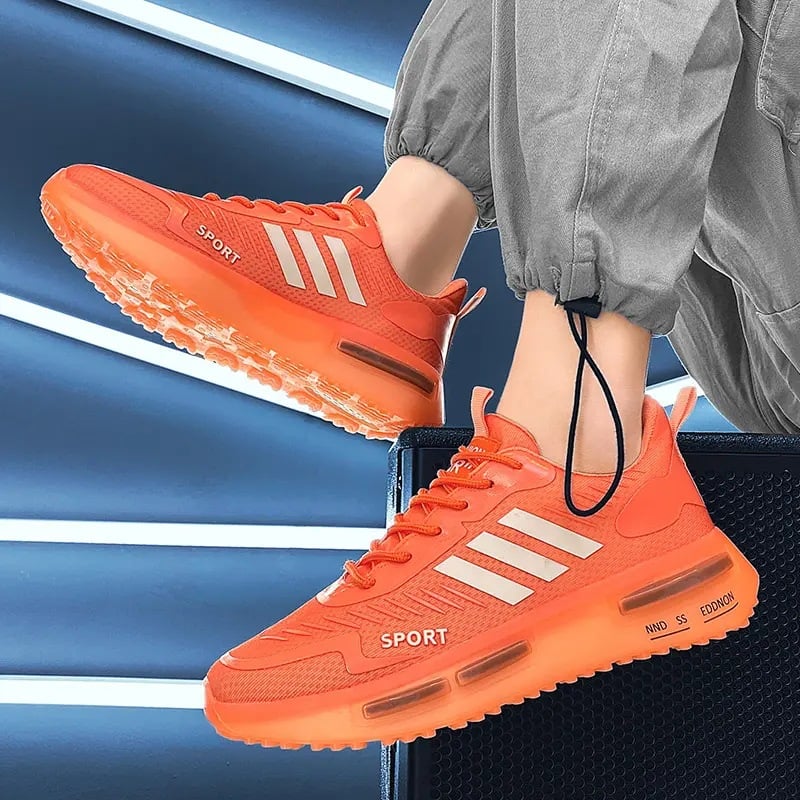 Herrsportsneakers Med Snörning, Luftkudde Och Rund Tå