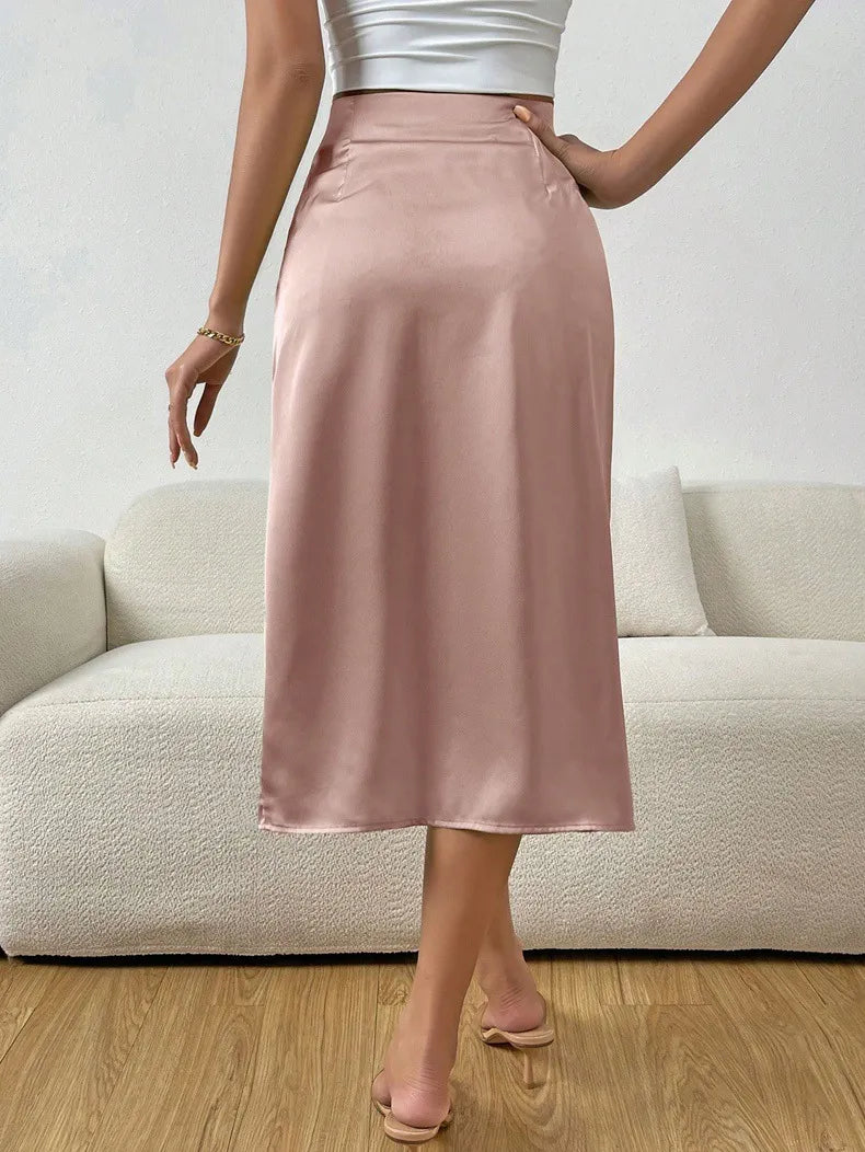 Sommarplisserad A-linjekjol med slits fram för kvinnor