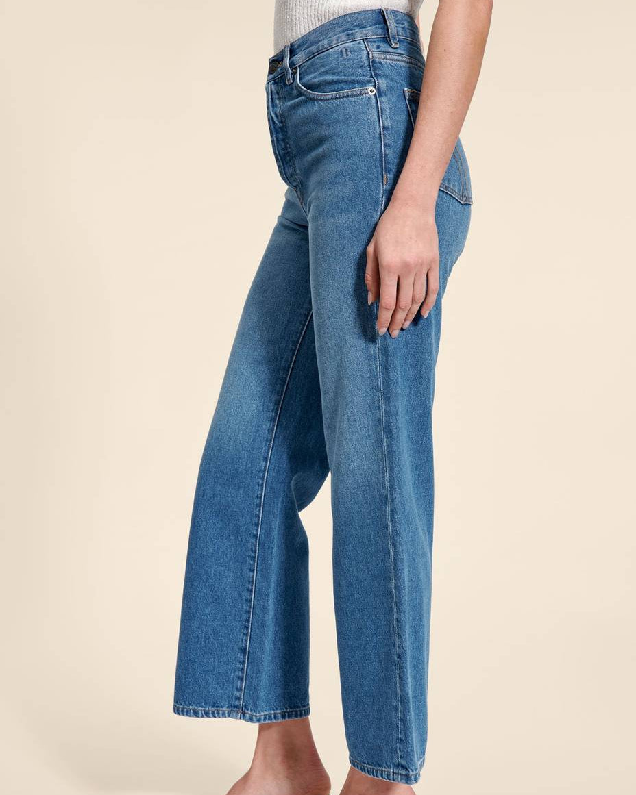 Dam Vårjeans Med Hög Midja Och Raka Ben I Retrostil
