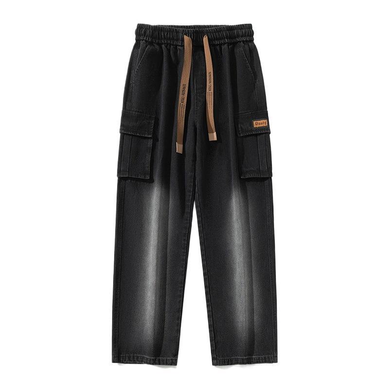 Höstjeans med vida ben, rak passform, löst draperande, tonade tvättade jeans, medelhög midja, mikroelastiska