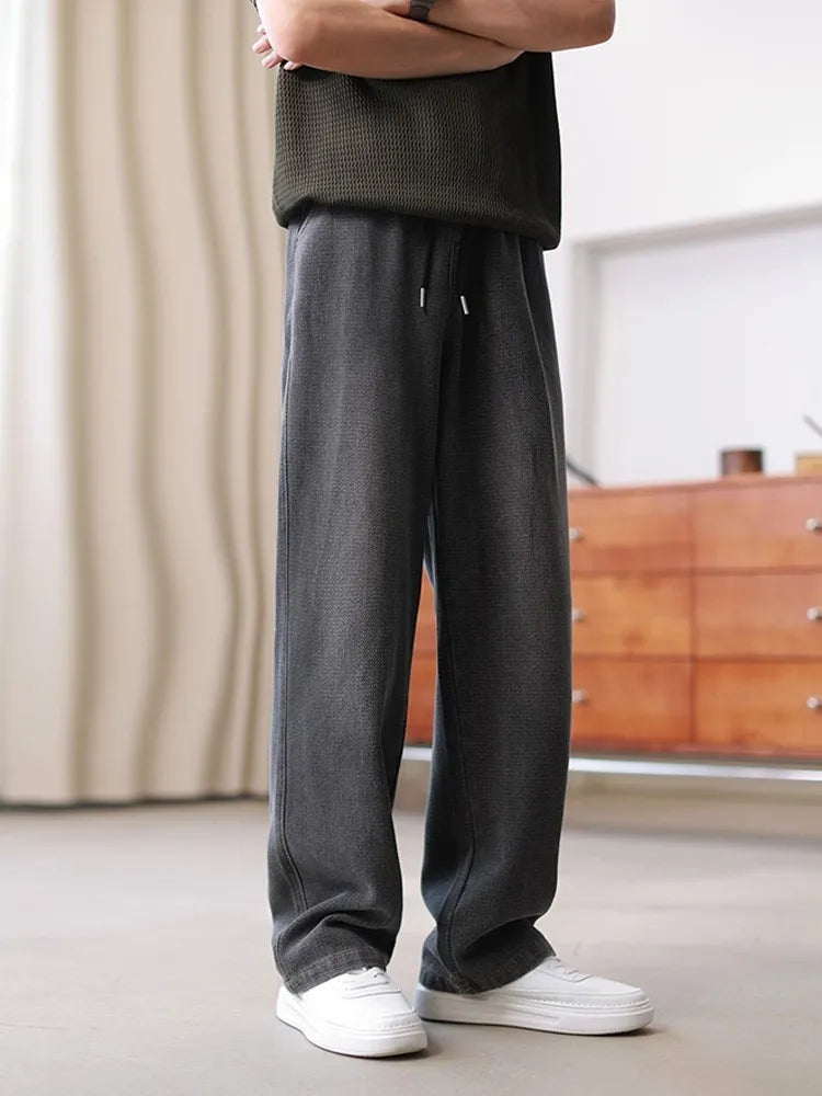 Herr Vår Denim Jeans Lös Passform Raka Ben Tvättade