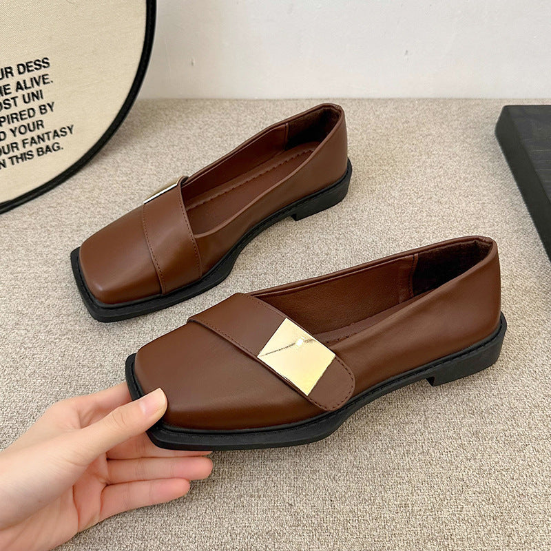 Kvinnor Fyrkantiga Platta Skor Med Metallspänne Slip-On