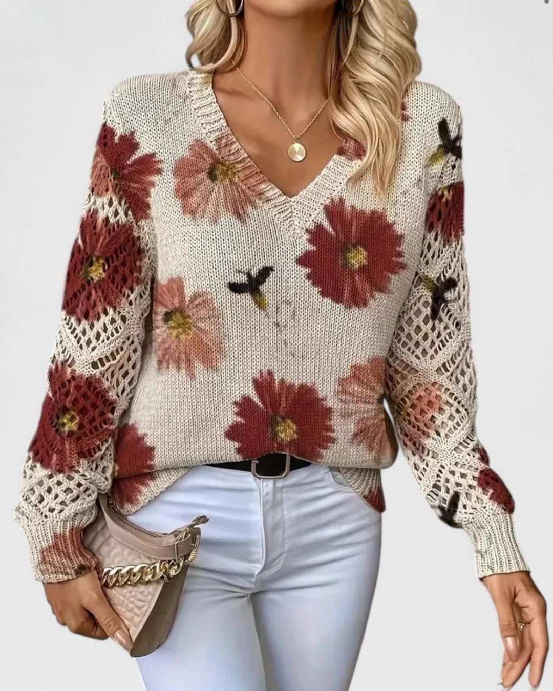 Kvinnotröja Med Öppen Stickning På Ärmar Och Mjuk Textur