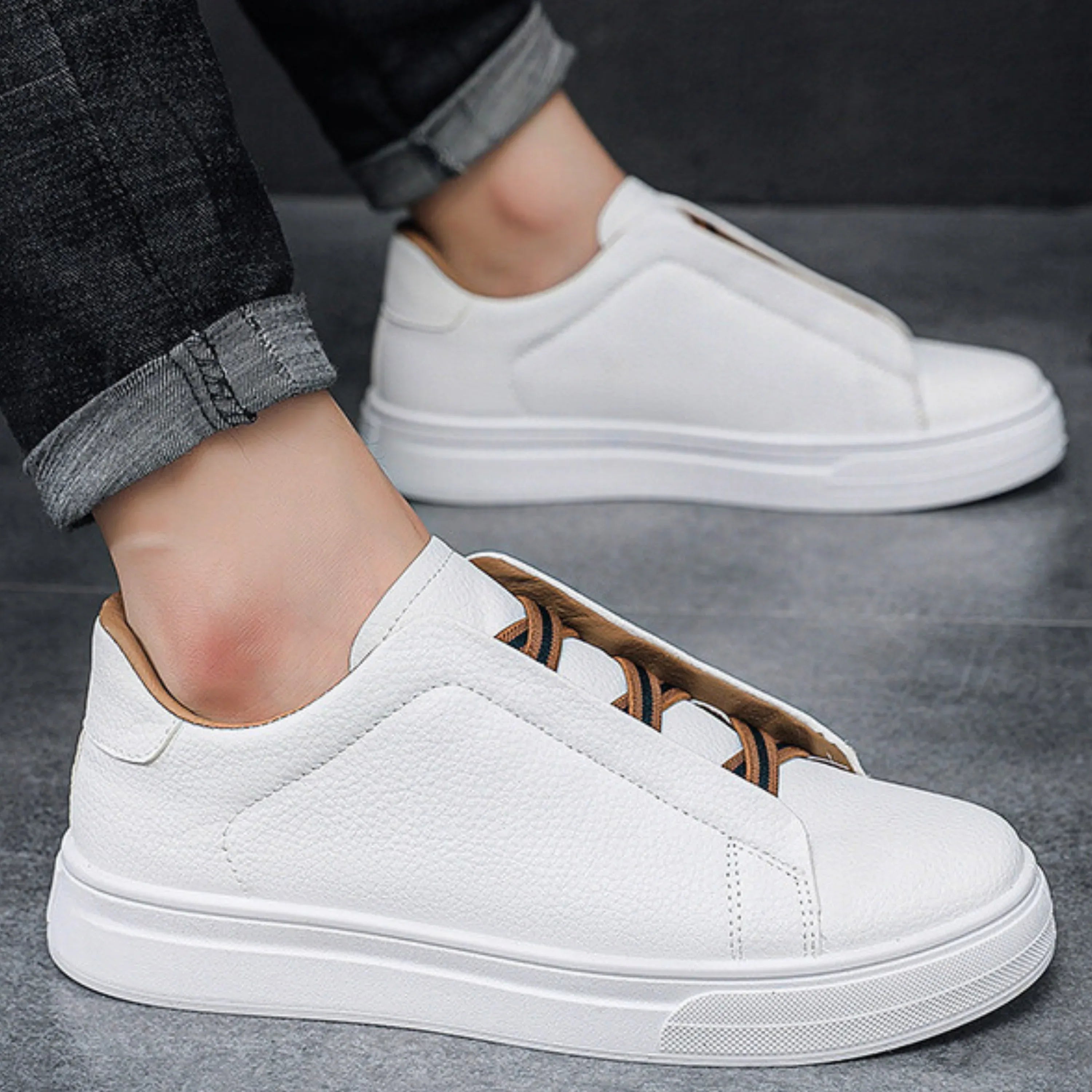 Herrsneakers Slip-On Spetsdetalj Slitstark Ovandel